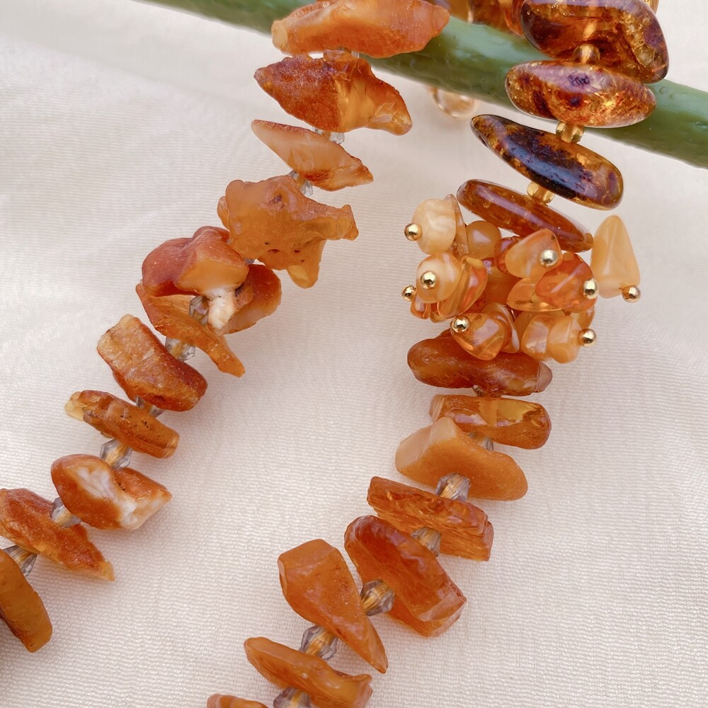 Natural Golden Amber Rough Yellow Citrine Raw Necklace Cz