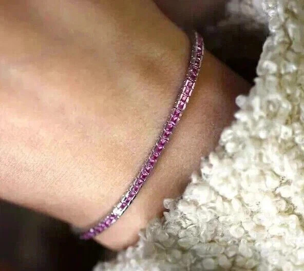 7Ct Princess Lab-Created Tourmaline Women Tennis Bracelet 14K White Gold Plated
