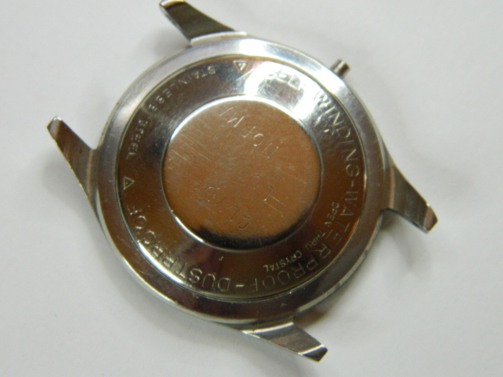 FINE VINTAGE BENRUS ? AUTOMATIC OPEN THRU CRYSTAL STAINLESS STEEL WATCH CASE