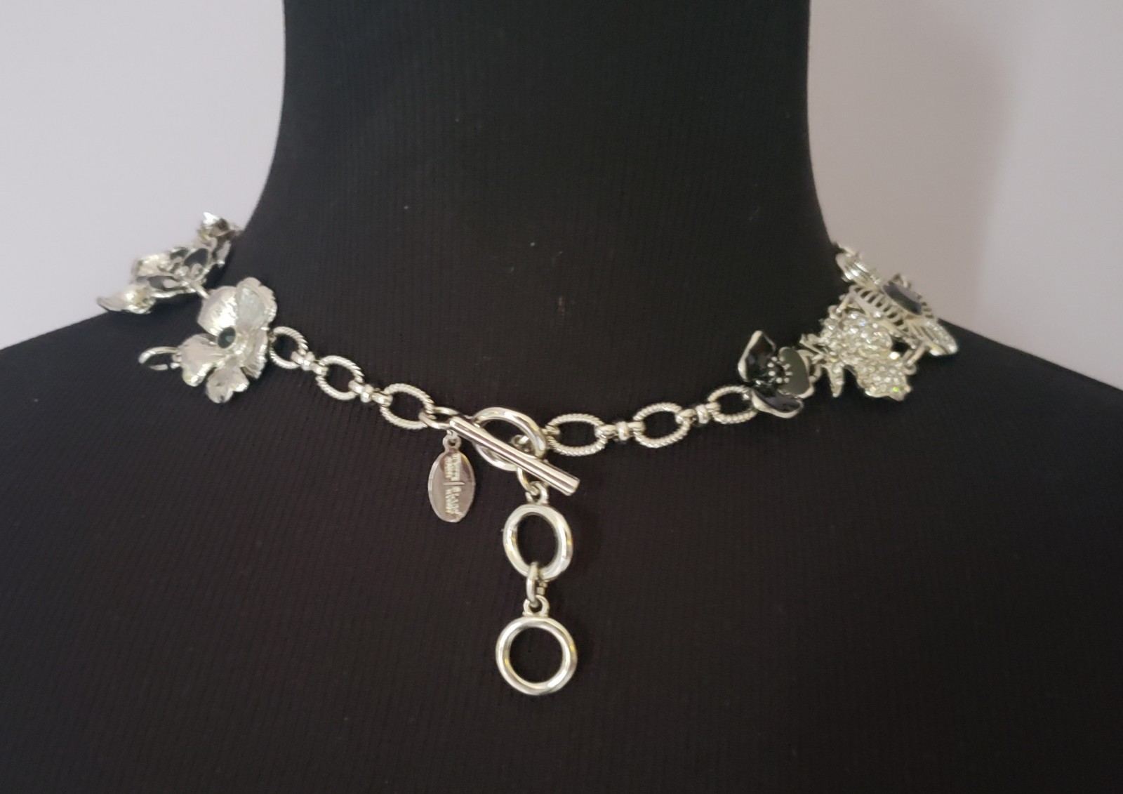 White House Black Market Statement Necklace Floral Chunky w Rhinestones WHBM NEW