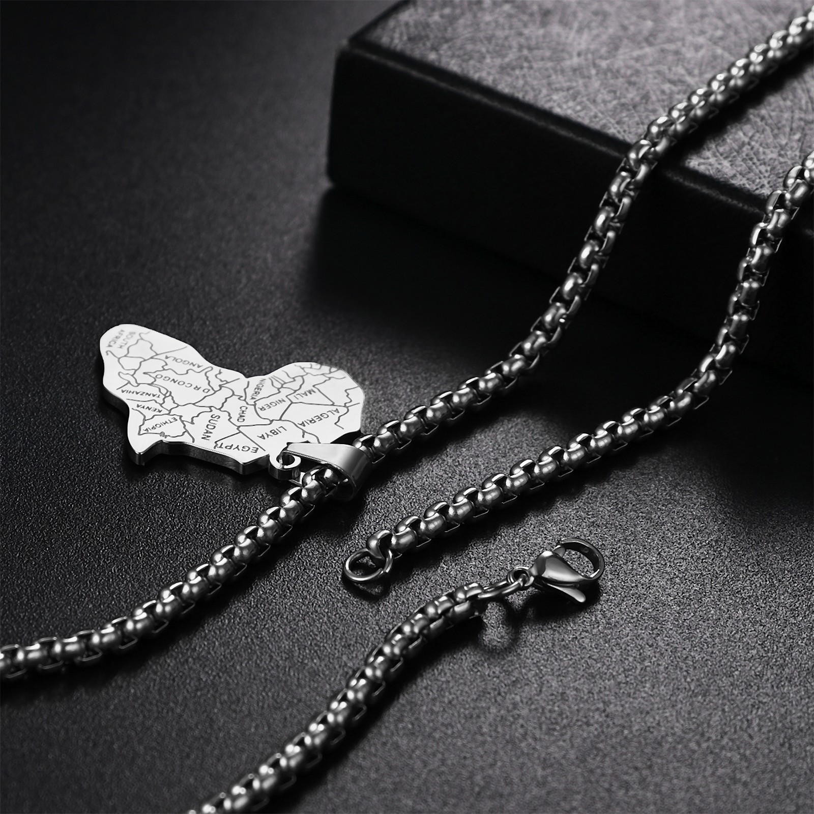Men’s African Necklace Stainless Steel Africa Map Pendant Necklace 22 Inch Chain