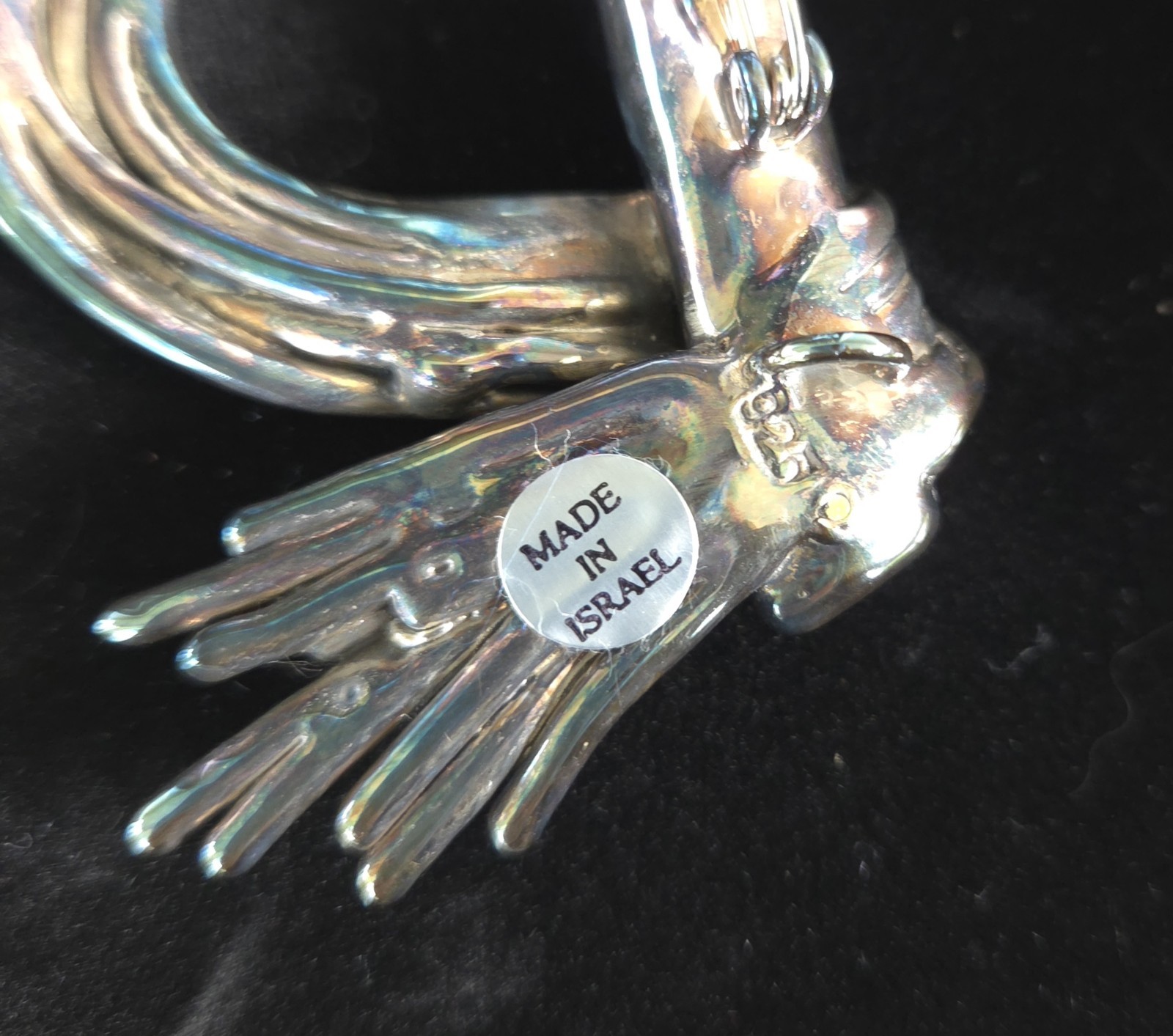 Vintage Israeli Modernist Sterling Silver Hand Brooch Pin Wire Wrapped 925 31g