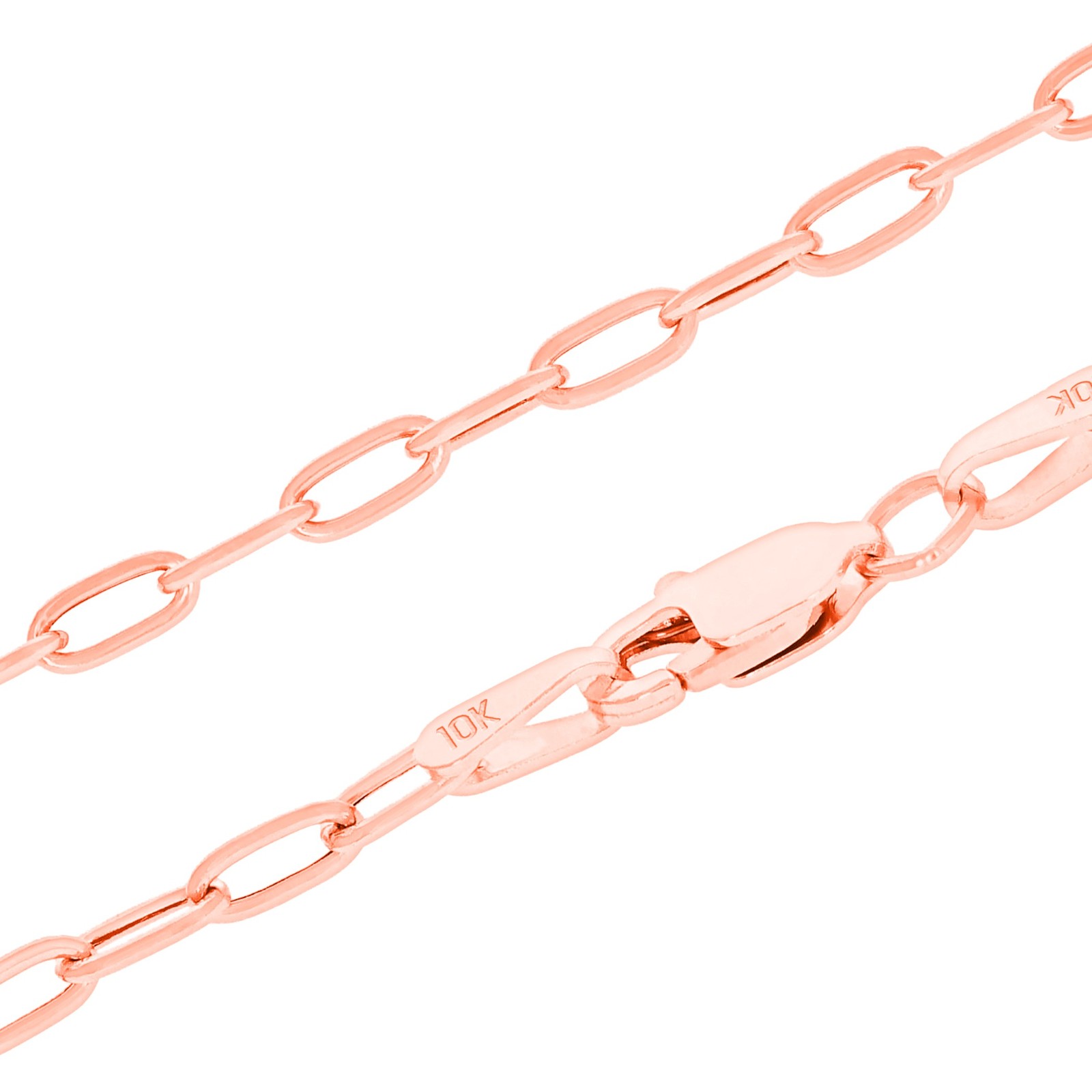 10k Rose Gold 2mm Paperclip Chain Dainty Oval Link Necklace Womens Men 16″- 24″