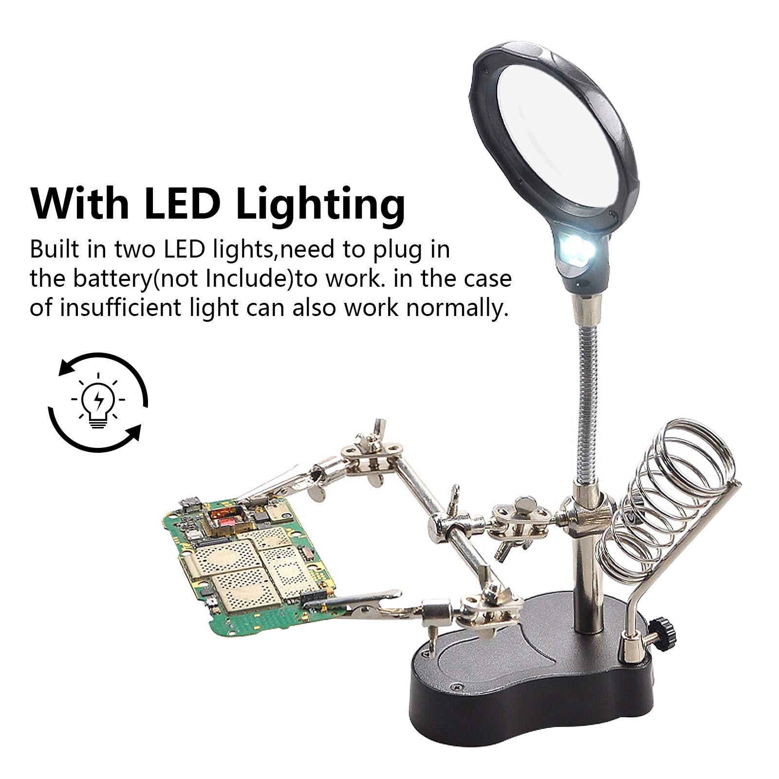 3.5X12X Helping Hands Soldering Station with LED Light & Alligator Clips – Magni