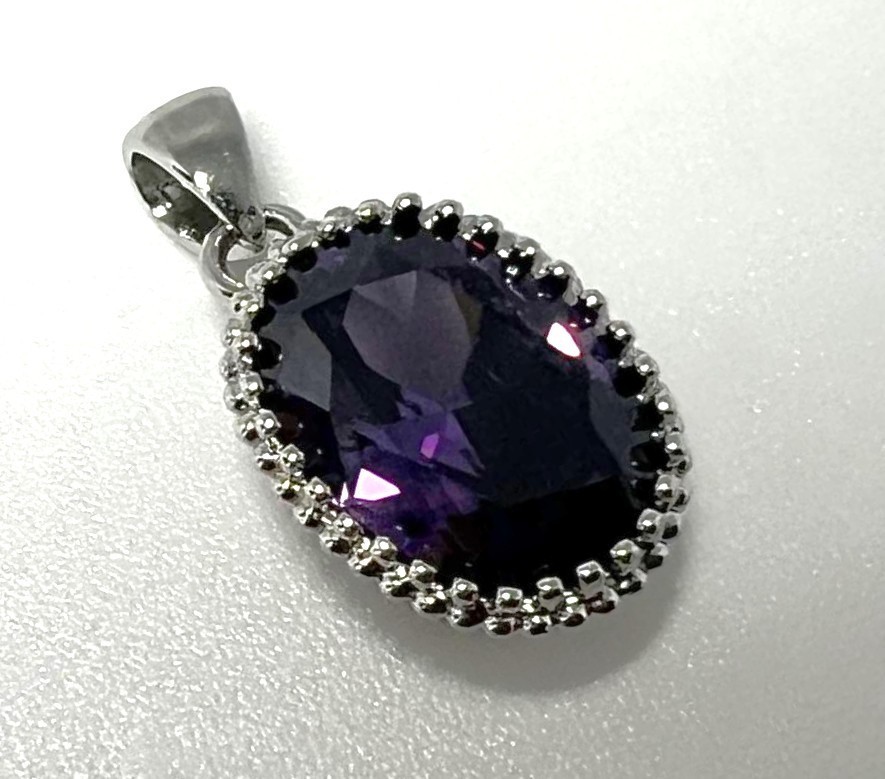 Elegant Amethyst Pendant 925 Silver, Oval Faceted, Italy Vintage