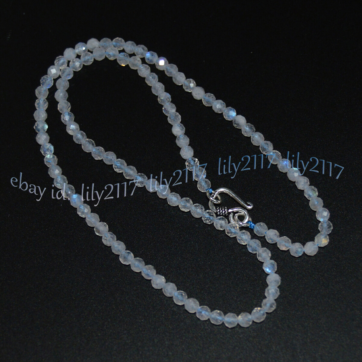 Faceted 4.1mm Blue Rainbow White Moonstone Gemstone Round Beads Necklace 14-36”