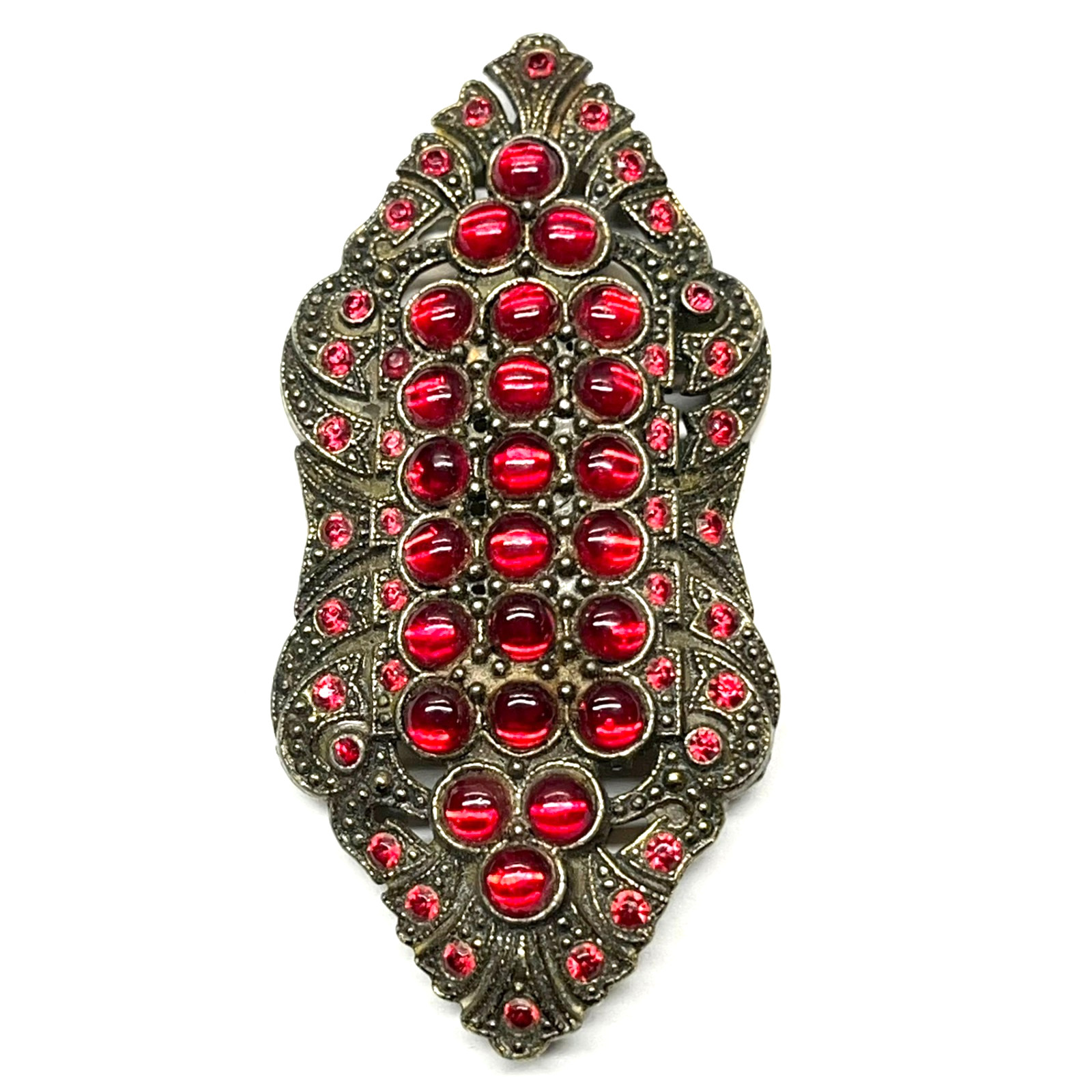 Antique VTG 1930s Art Deco Czech Bohemian Glass Pomegranate Red Cabochon Brooch