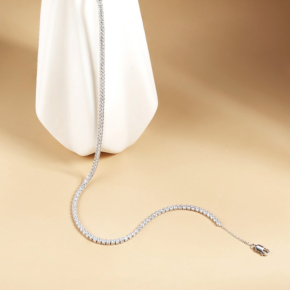 2mm D Color VVS1 Moissanite Women Tennis Chain Necklace S925 Silver Pass Tester