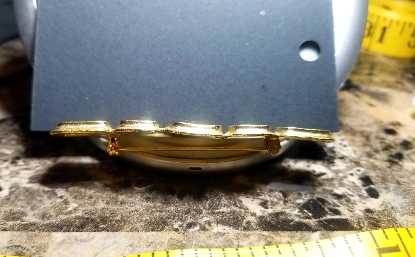 Pearl Green Enamel and Gold Tone Flower Geometr Brooch Pin Large 3” Vintage READ