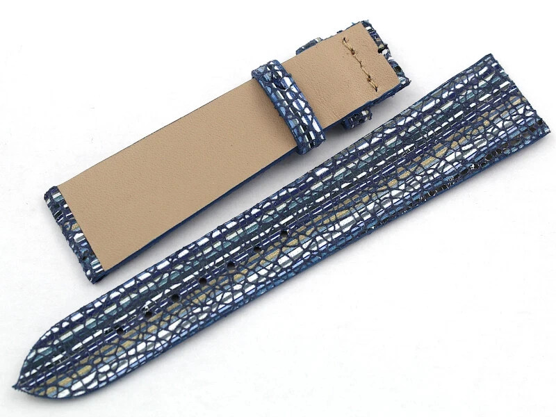 Genuine Leather Strap Blue Mosaic Effect 20/16mm Limited Edition Made Italy