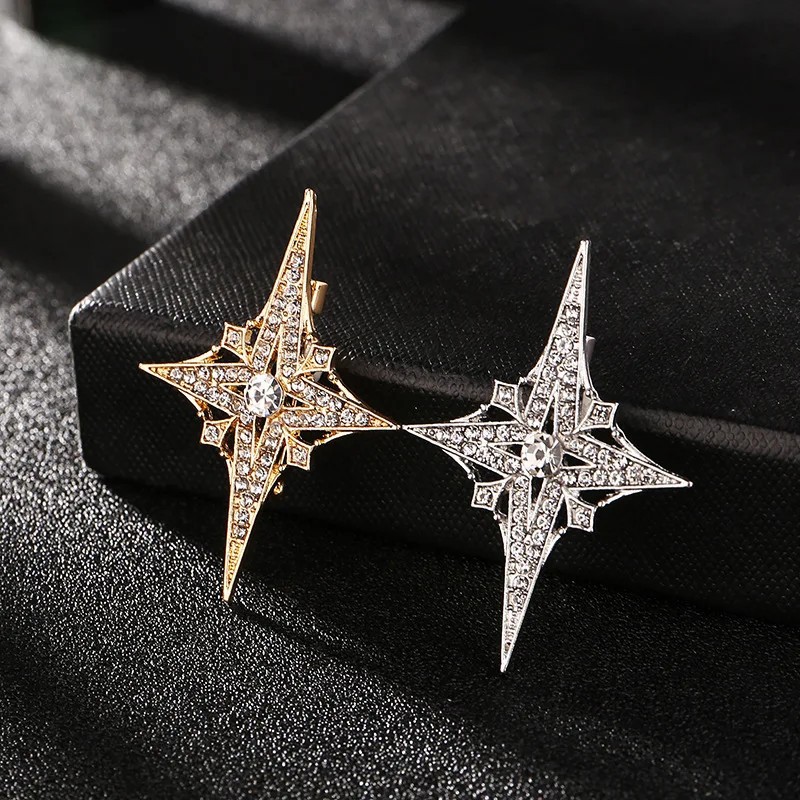 Rhinestone Star Brooch for Men Women – Crystal Lapel Pin Badge Gift