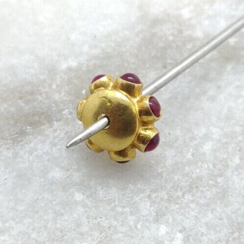 18k Gold Ruby Stone Bead, 4x10mm Spacer Bead Charm finding Jewelry