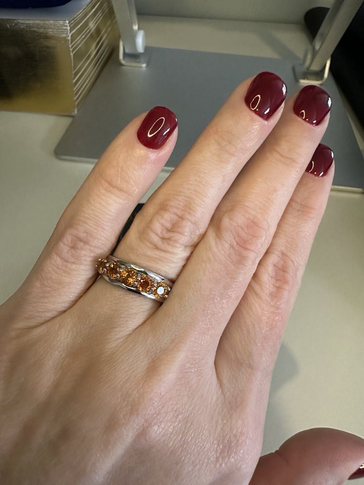 Enchanting Earth Spessartine Garnet Stacker .925 Sterling Silver Adjustable Ring