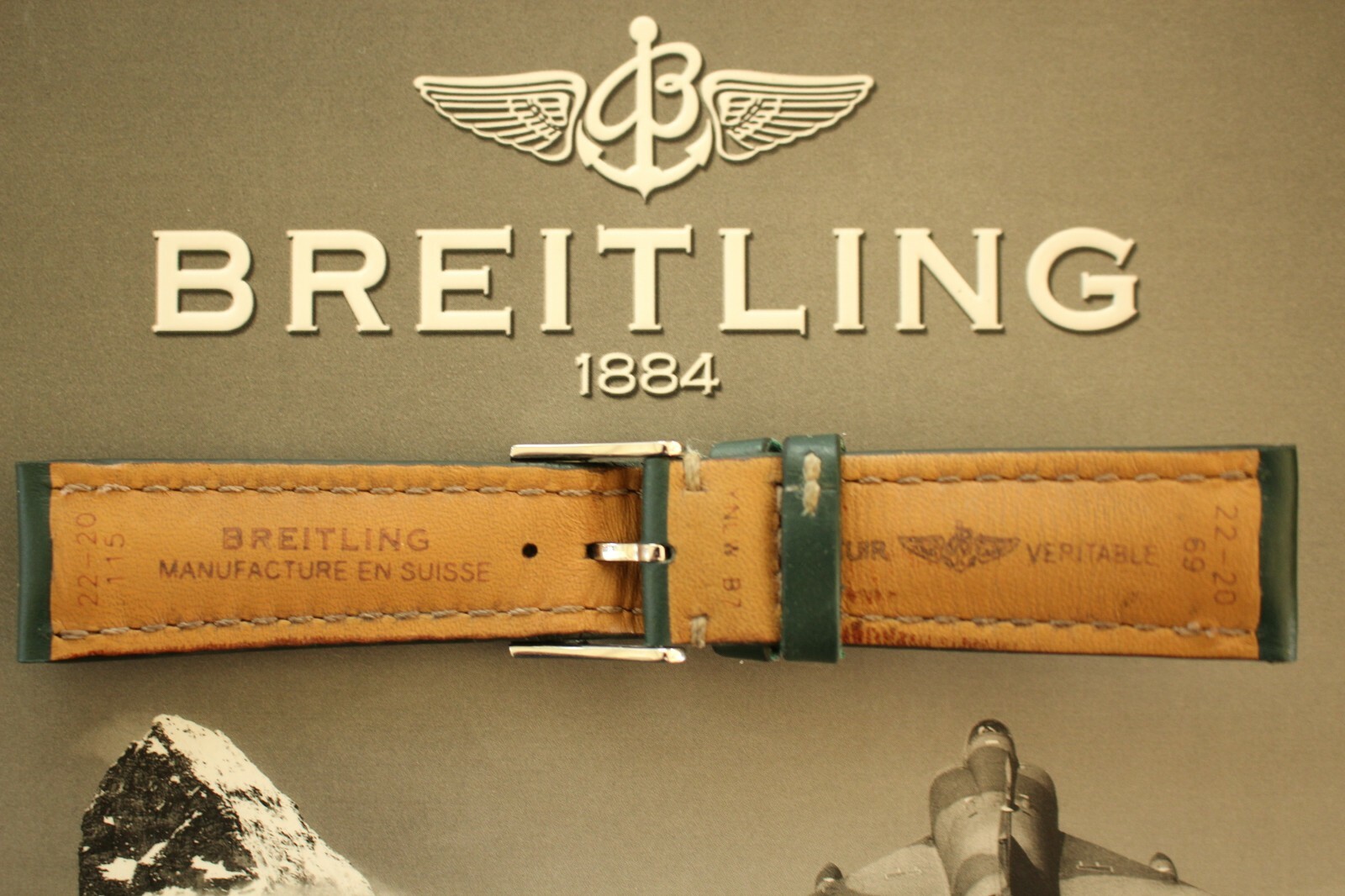 BREITLING UNK# 22-20 BRG GREEN OIL CALF TONGUE BUCKLE WATCH BAND WATCHBAND STRAP
