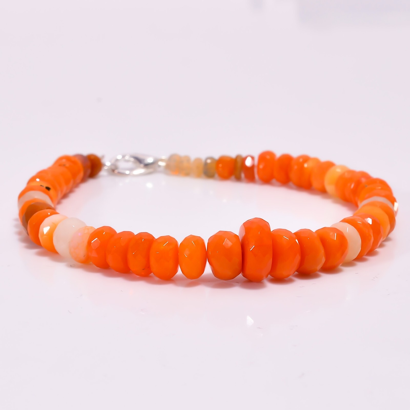 43.3 Ct. Fire Ethiopian Opal Gemstone Rondelle Faceted Beads Bracelet 7″ A-3738