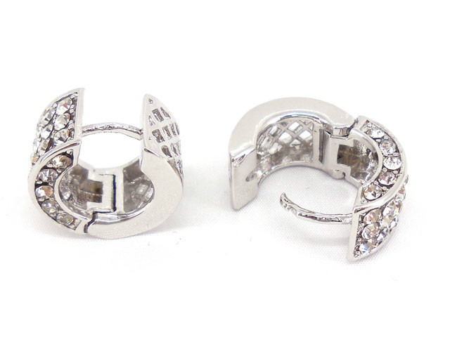 Bling Bling 3d Hoop Huggie Stud 18k White Gold Plated Crystal Earrings