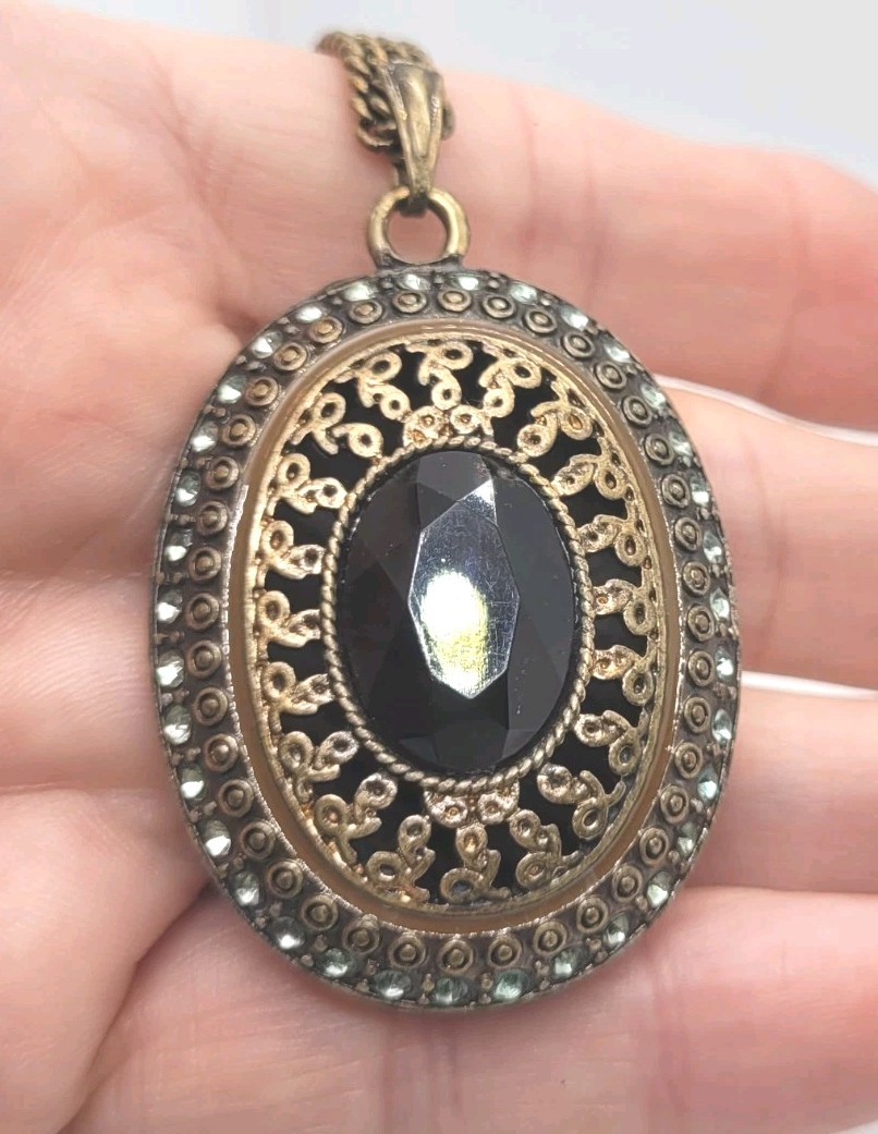 Vintage Brass Chain Necklace With Pedant 32in.