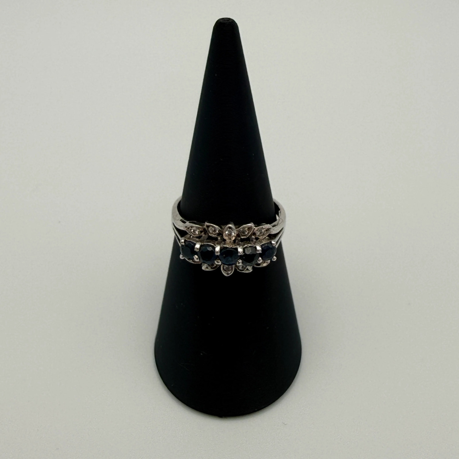 Silver Ring 925 Sterling Blue Green Stones Cubic Zirconia Ring Size 56 Vintage 1990
