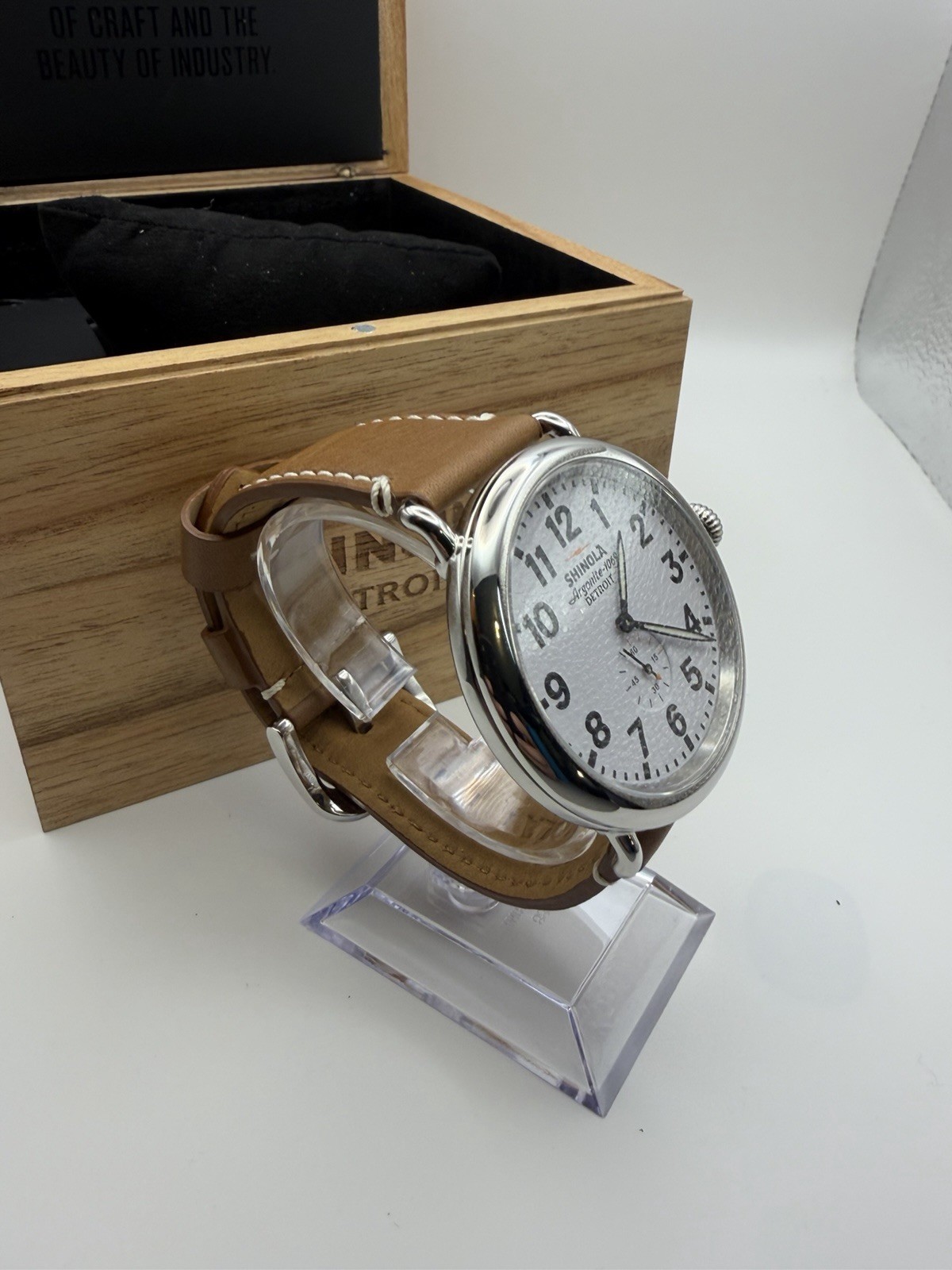 Shinola Argonite 1069 47mm Quartz White Dial Brown Leather Strap w/ Box