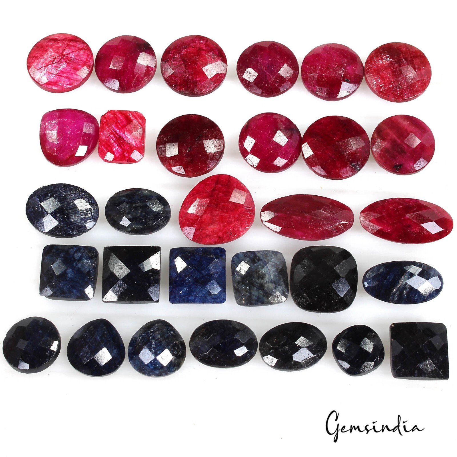 Certified 280 Cts Natural Ruby Sapphire Mix Checker Cut Loose Jewelry Gems Lot