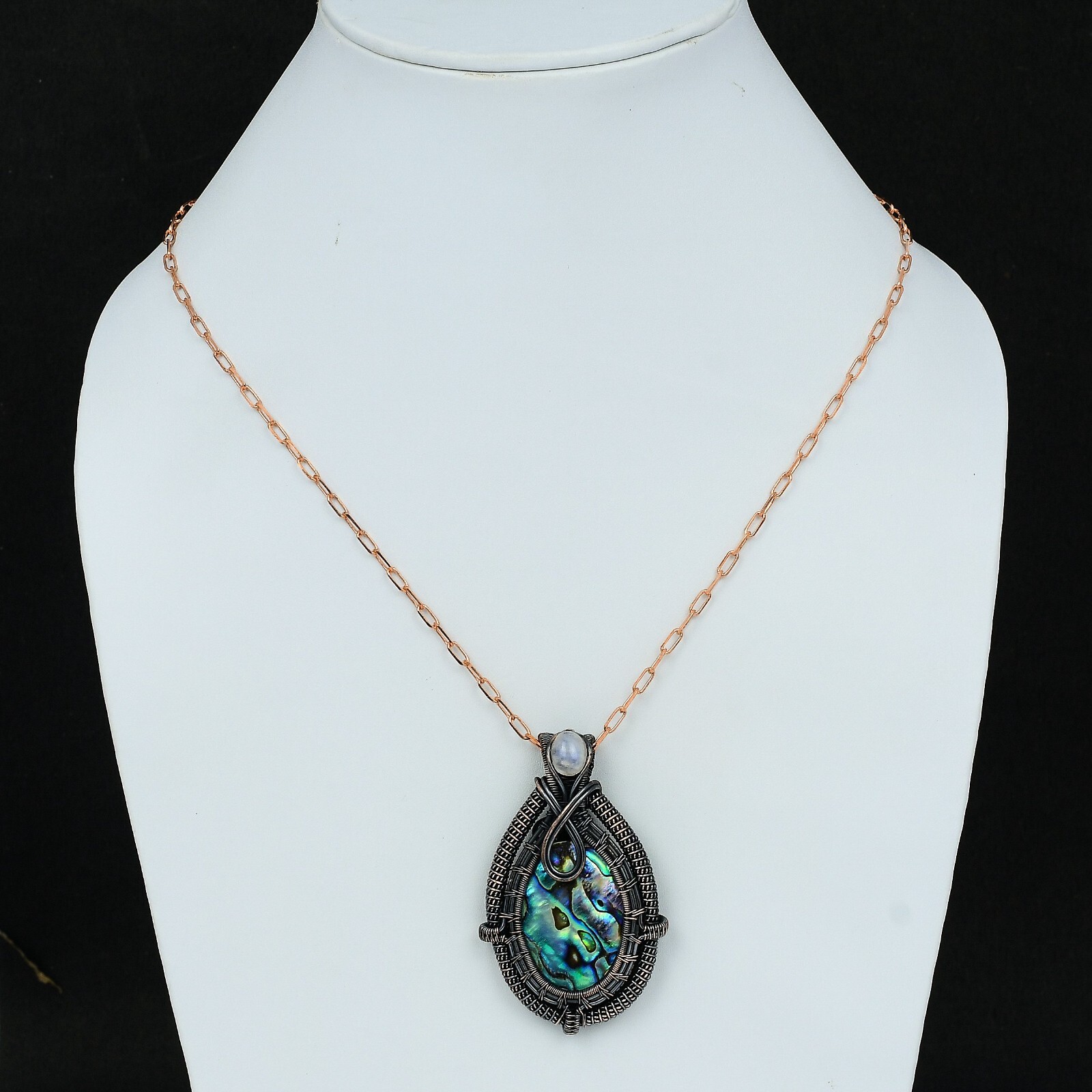 Wedding Gift For Her Copper Abalone Shell Jewelry Wire Wrapped Pendant 2.56″