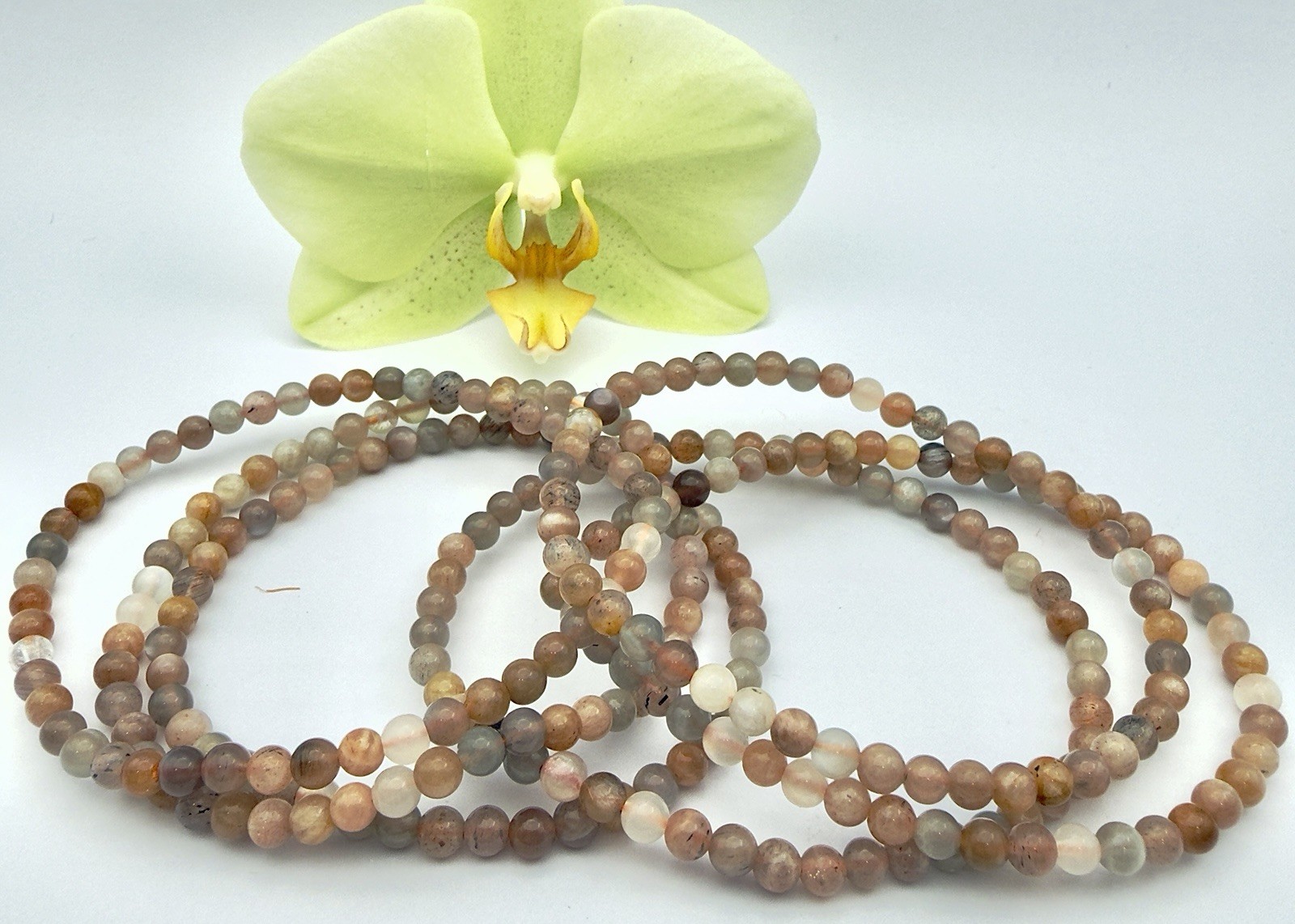 Wholesale Lot 6 Pcs Natural Black Moonstone 4mm 7.5” Crystal Stretch Bracelet