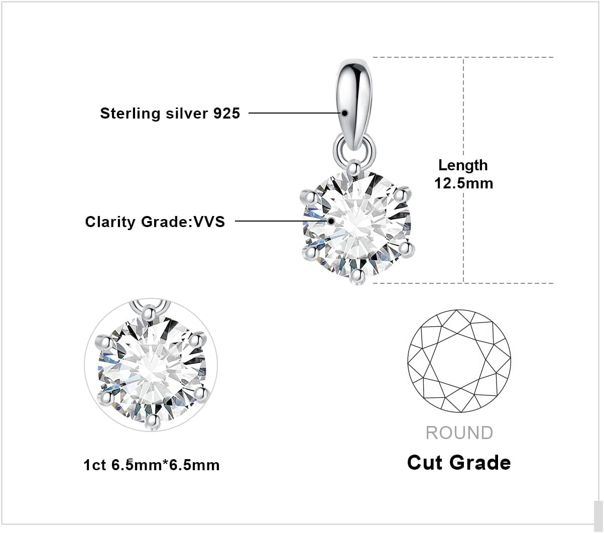 JewelryPalace Round 1ct 2ct 3ct Cubic Zirconia A-1ct-CZ-Sterling Silver