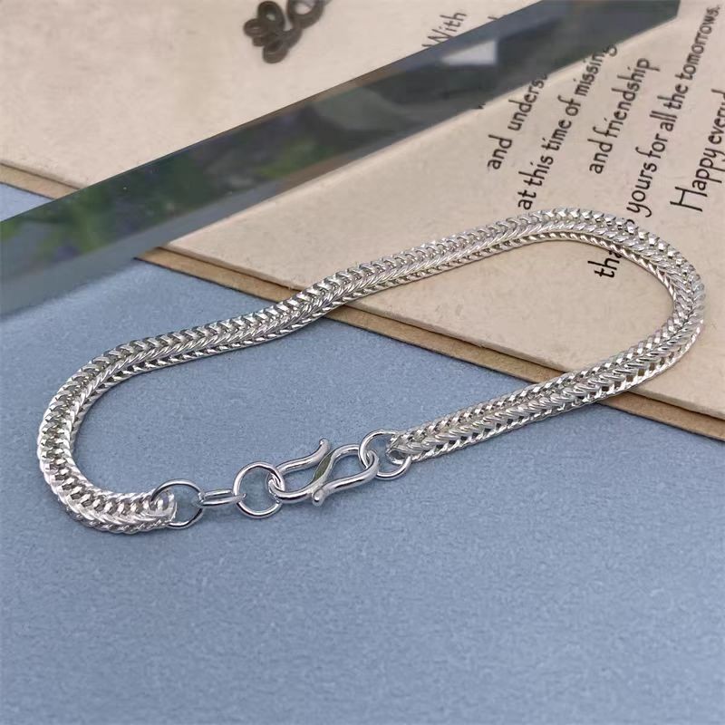 Pure S999 Fine Silver Chain Men Women 2.5mm-5mm Foxtial Link Bracelet 6-9inch