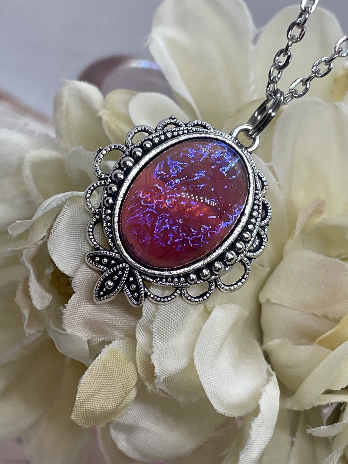 Mexican Fire Opal Dainty Necklace Pendant Anniversary Birthday Gift Mom Daughter