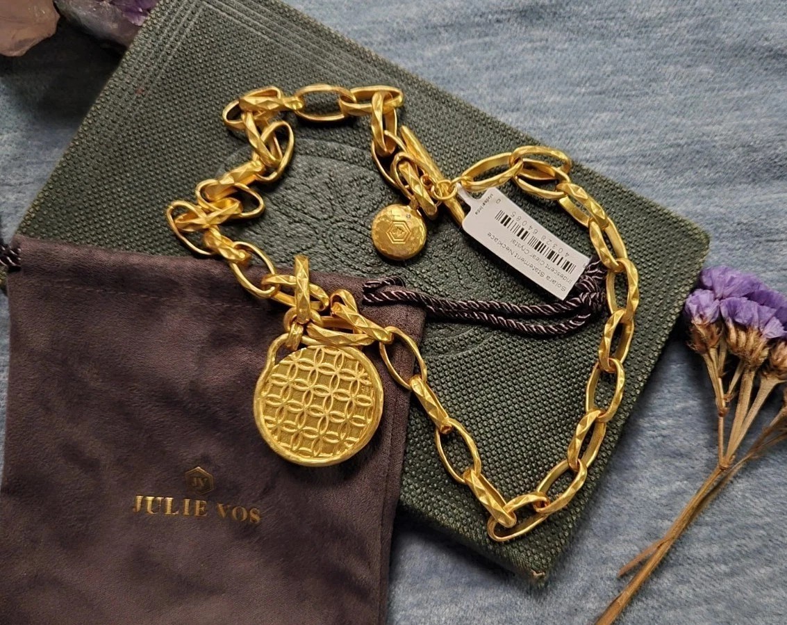 NWT – Julie Vos Solara Statement Necklace – Crystal Clear- 24K Goldplated