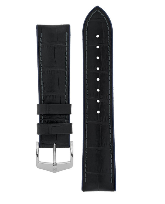 18mm Hirsch ANDY Calf Skin & Premium Caoutchouc Black & Blue Watch Strap