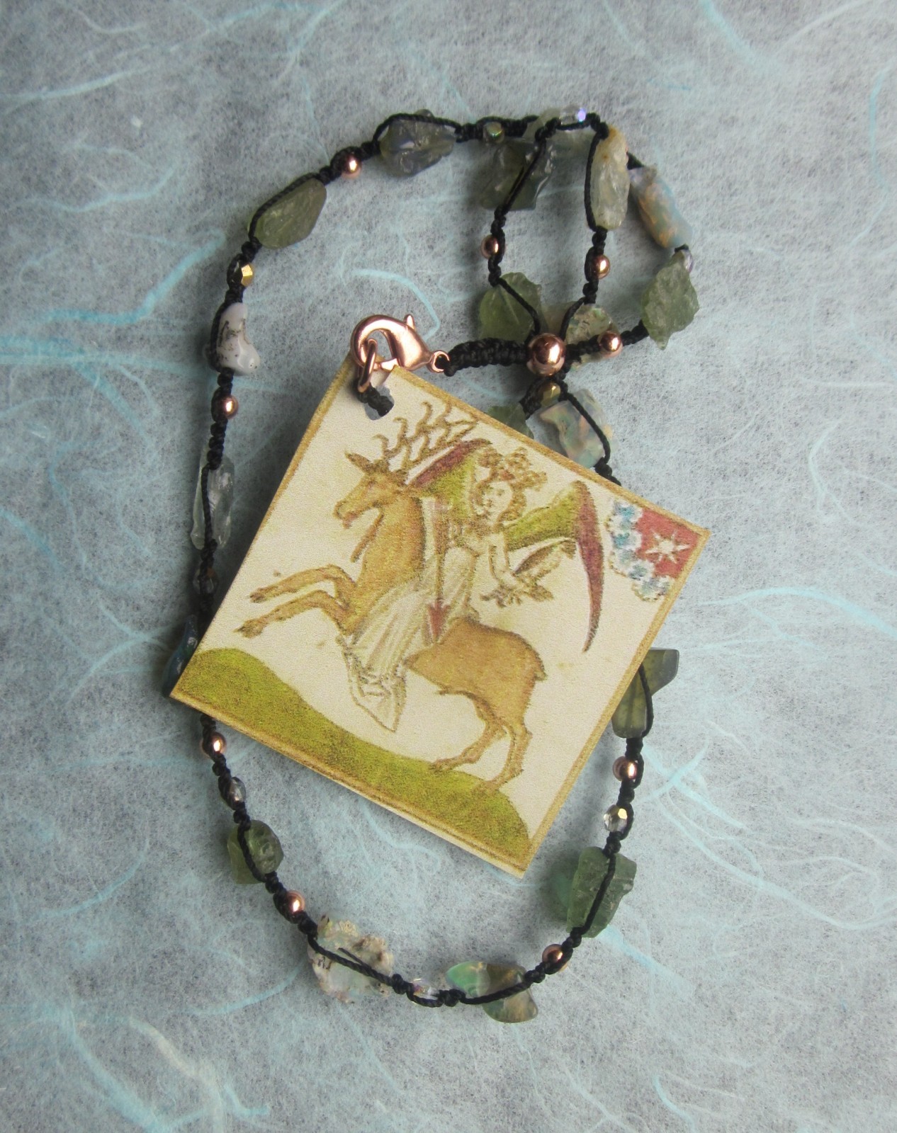 Necklace Black Ethiopian Fire Welo Opal Apatite Aquamarine Copper Raw Heals GIFT