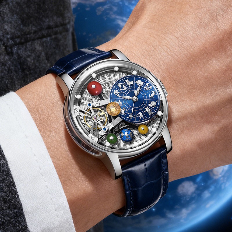 HANBORO Men Automatic Watch Mechanical Wristwatch Constellation Dial Luminous