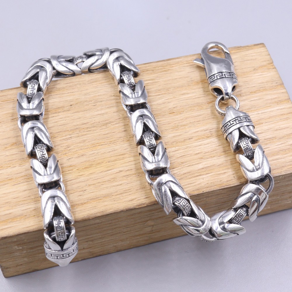 Pure S925 Sterling Silver Chain 7mm Byzantine Link Bracelet 25-26g 7.9inch