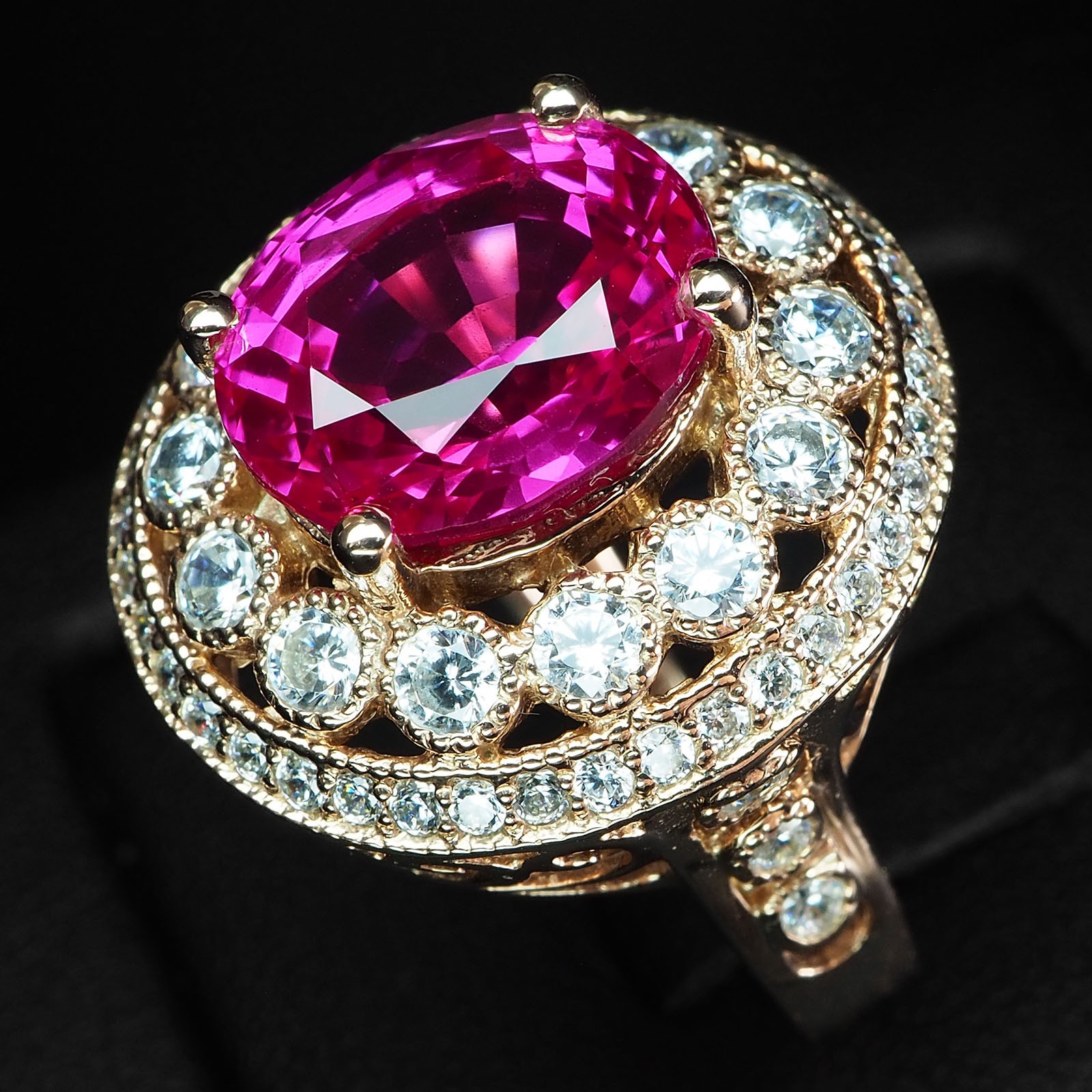 Opulent Magenta Pink Tourmaline Oval 9.05Ct 925 Sterling Silver Rose Gold Rings