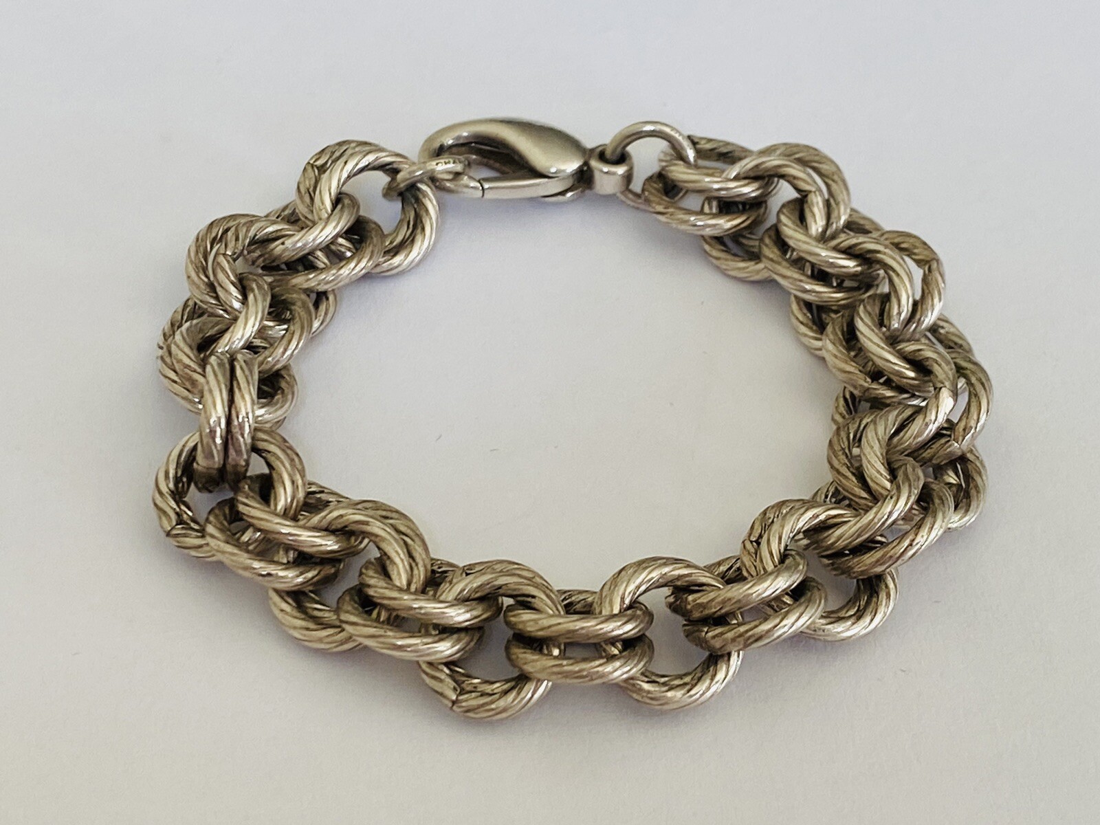 Vintage Signed Sterling Silver Double Rolo Circle Link Chain Bracelet 45-Grams