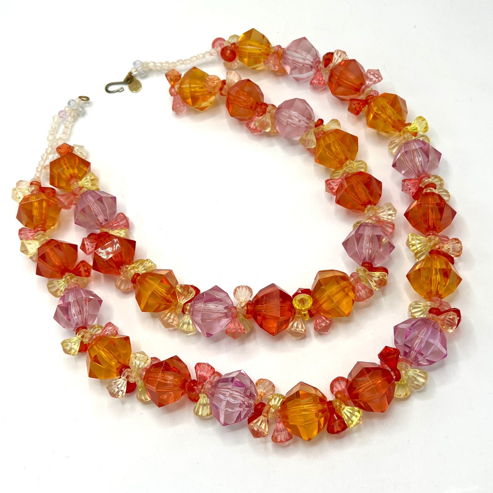 Anka Vintage Lucite Sorbet Bead Necklace 2 Strand Signed