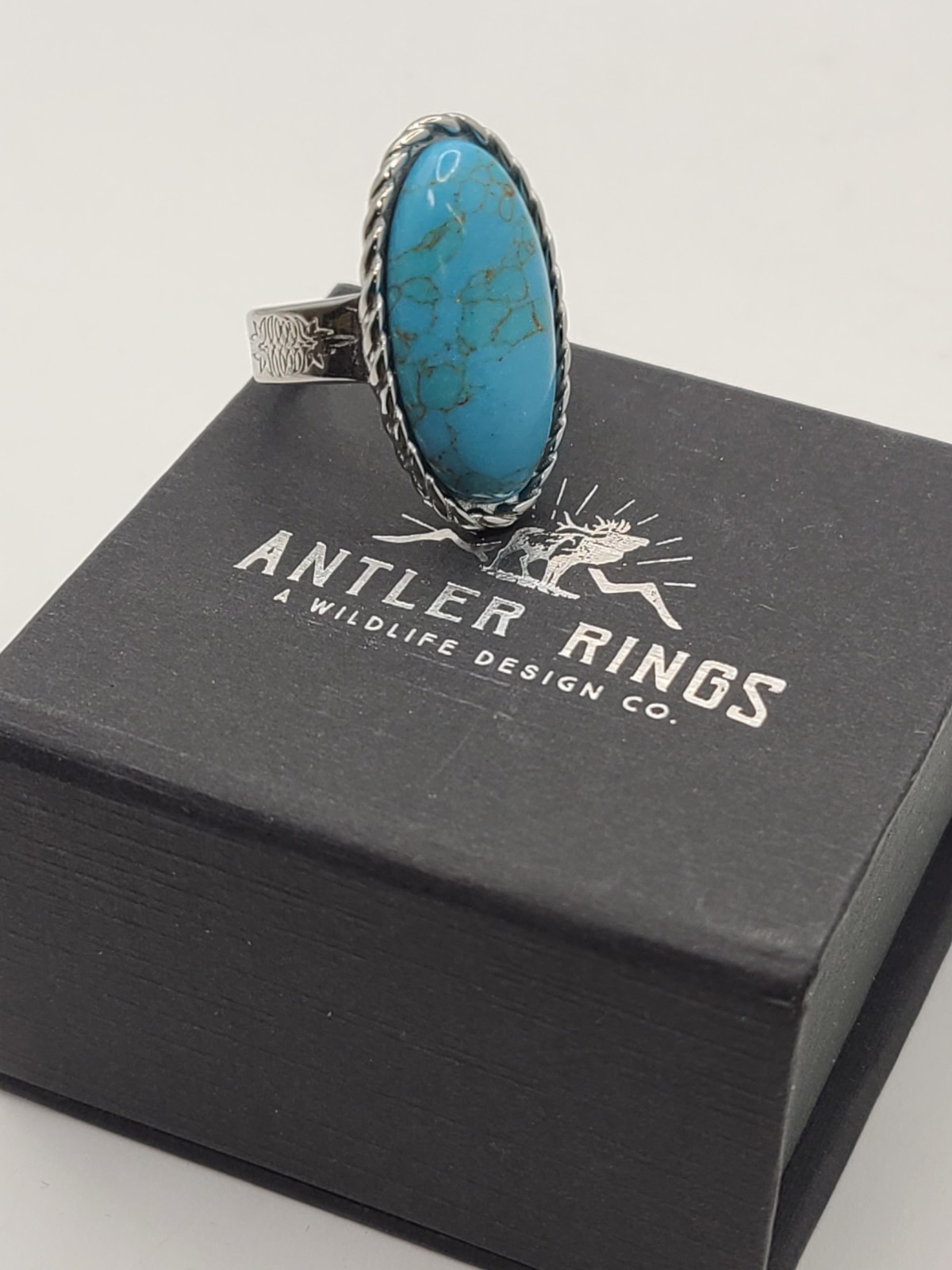 Antler Rings 5.3mm The Bootstitch Ring Stainless Steel, Rhodium Plating sz 8