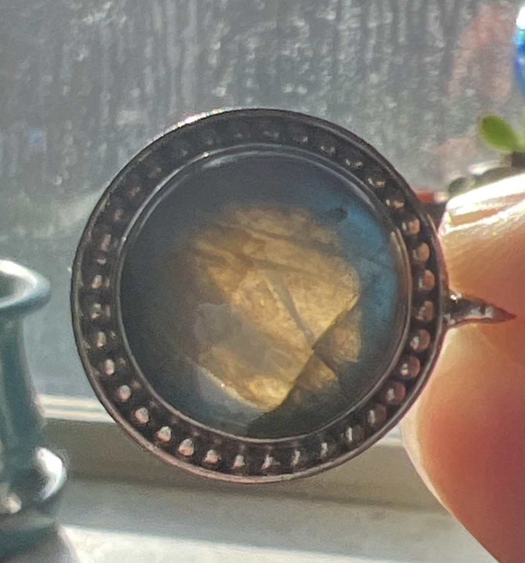 Round Labradorite Pendant with Silver Dot Accents 925 Sterling Silver