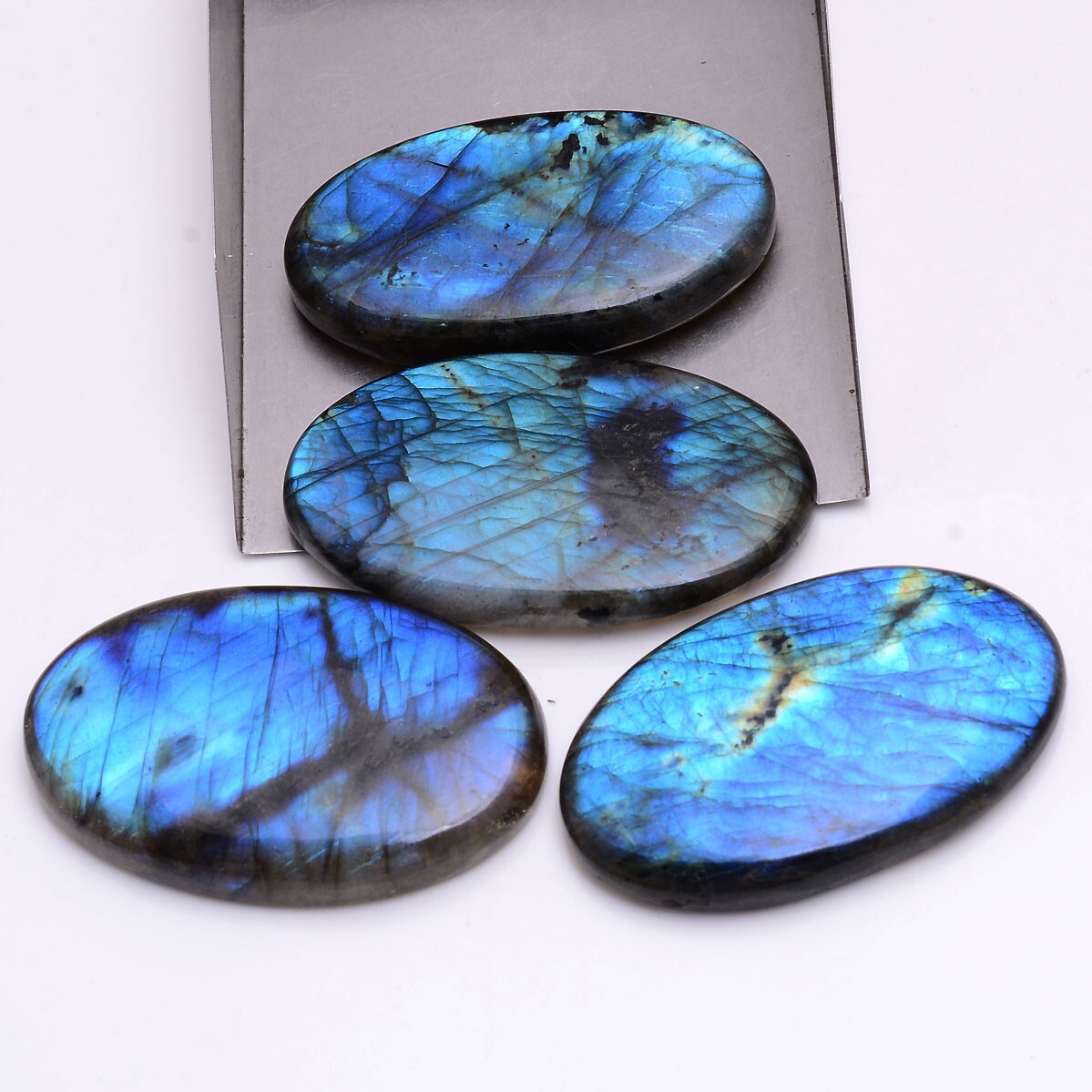 4 Pcs Natural Labradorite Blue Shine 44mm-47mm Oval Pendant Size Gemstones Lot