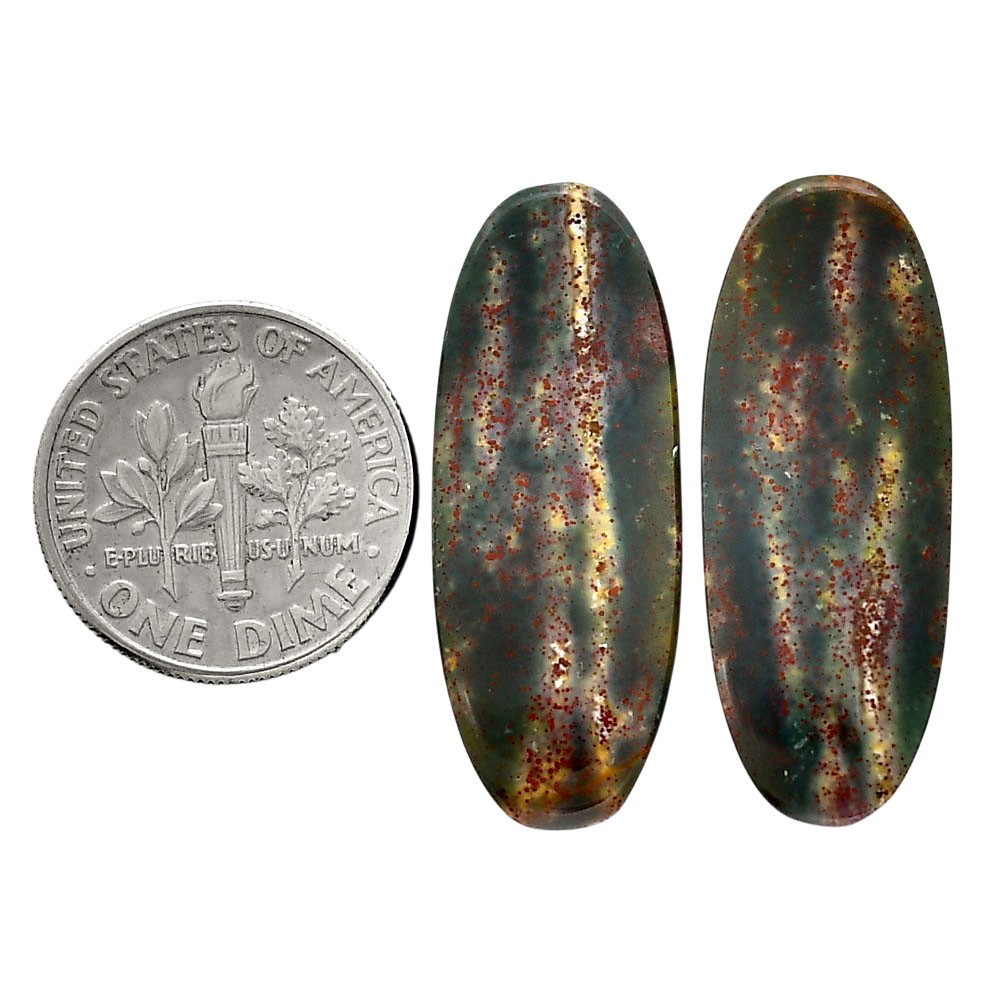 Natural Blood Stone Pair 11.6×30.3×4.5 mm Oval Polished Gemstone LS32-04545