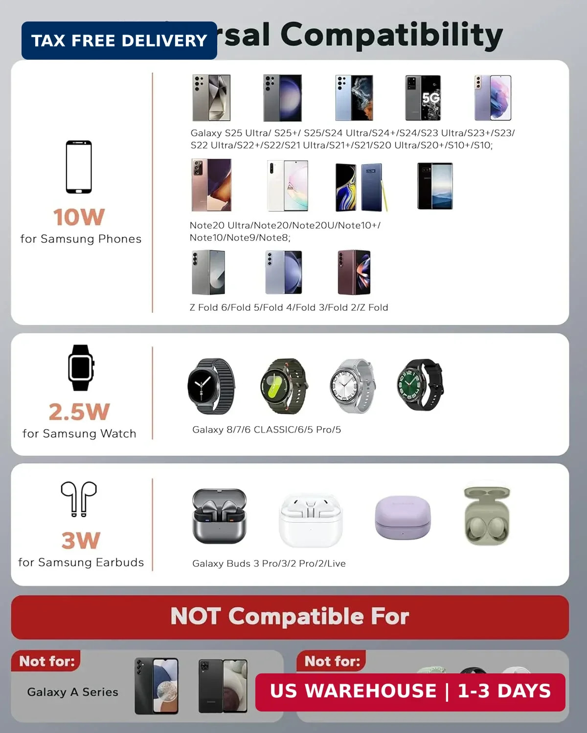 Wireless 3 in 1 Charging Station for Samsung, Phone and Watch Charger for Galaxy
