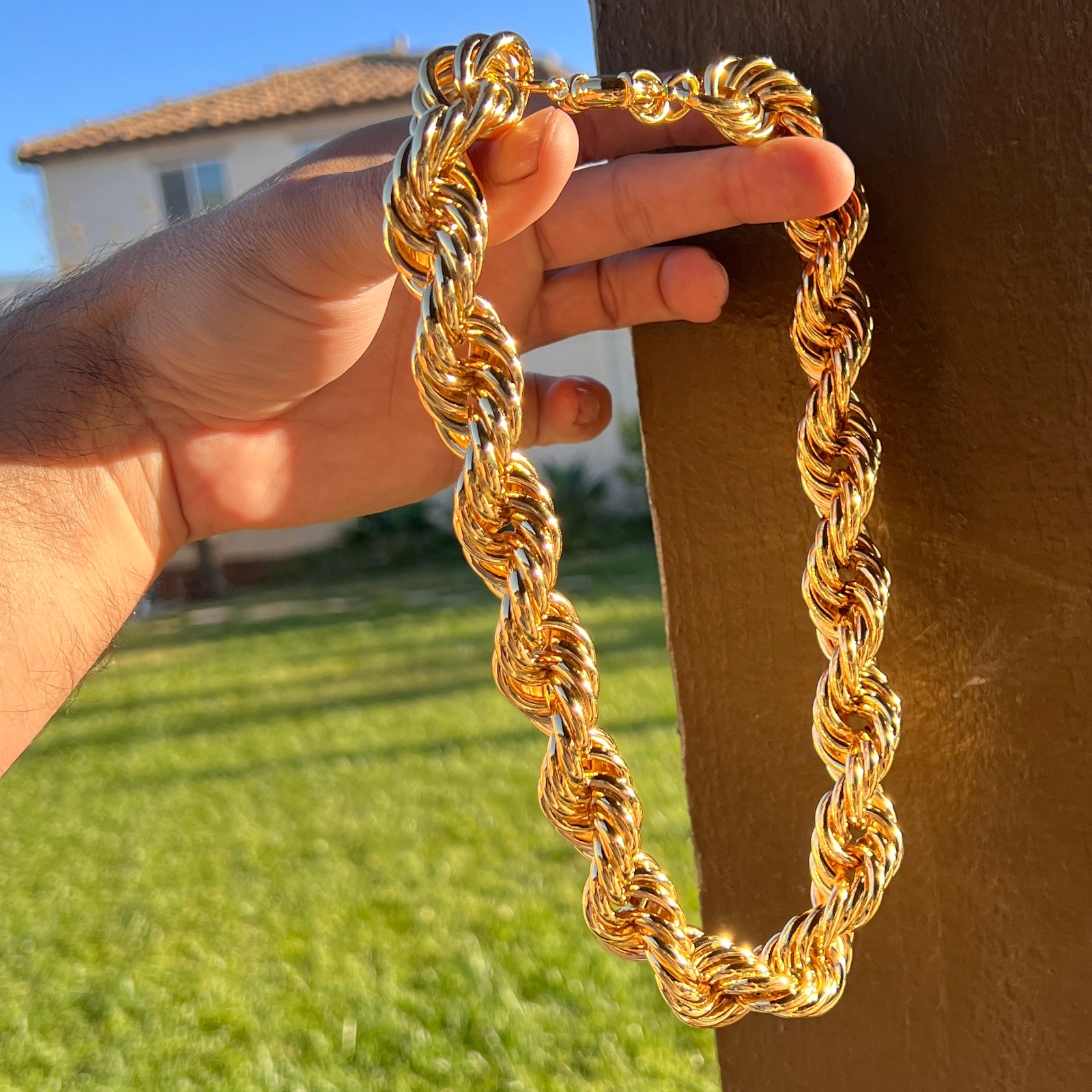 Mens 14k Gold Plated Chain Hollow Rope Big Dookie 20MM x 20″ Hip Hop Necklace