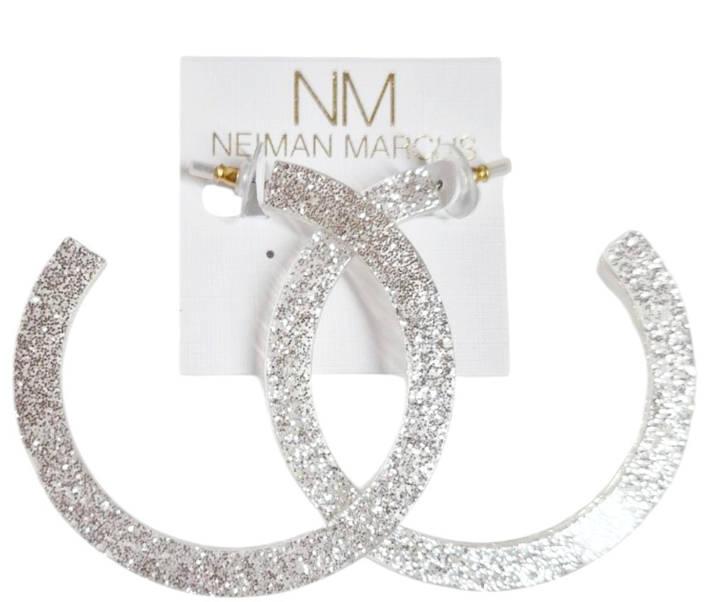 Stella & Ruby Glitter Resin Hoop Earring Silver Glitter Semi-Transparent NWT