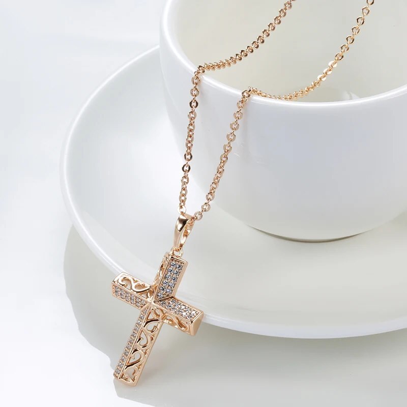 Luxury Cross Necklace Pendant 585 RG Rose Gold Rose Gold with Zircon 45cm +5cm