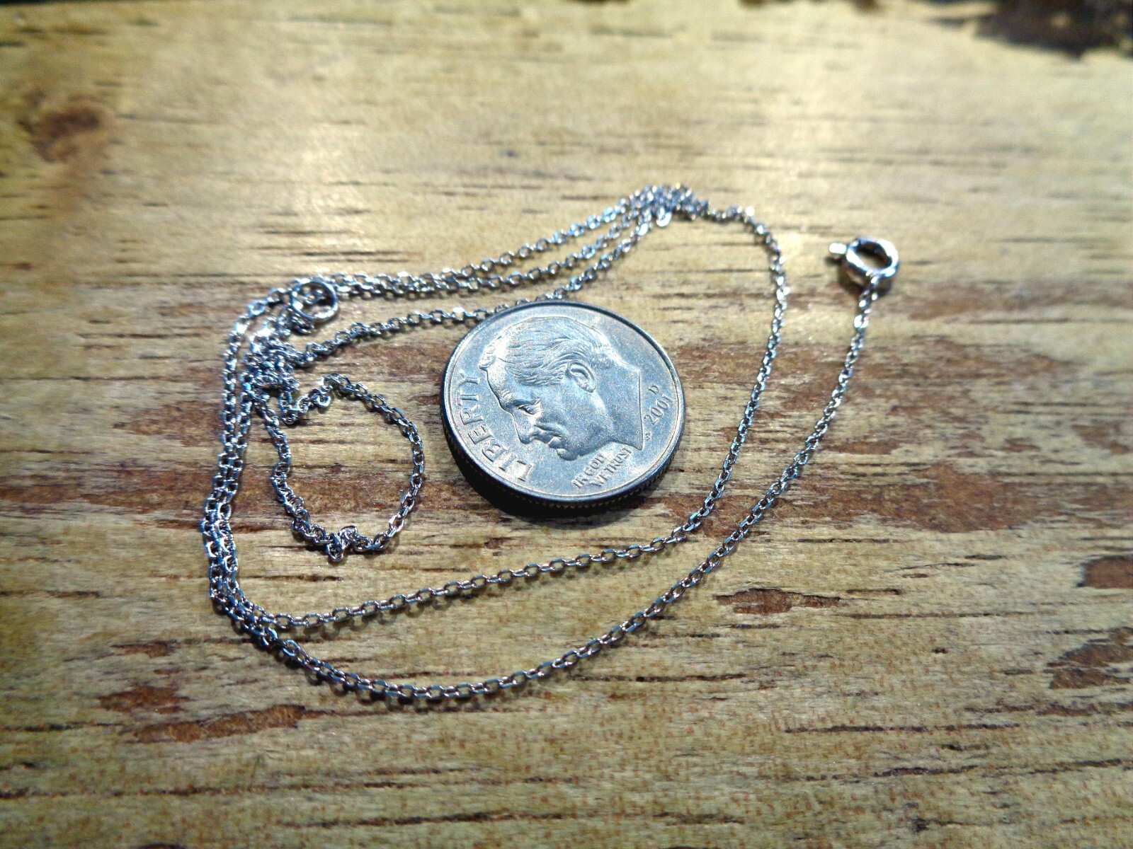 0.8MM PETITE WHITE GOLD-PLATED 925 STERLING SILVER DC ROLO CHAIN NECKLACE 16″