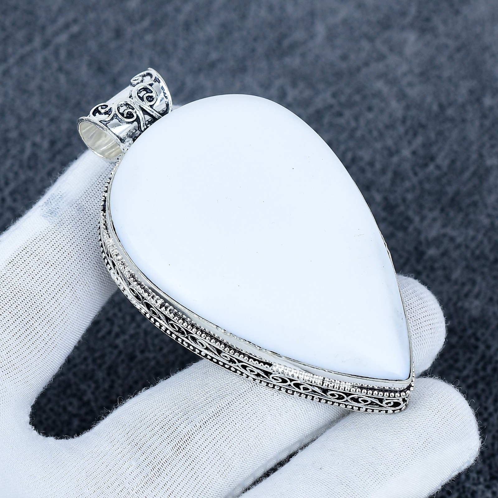 White Coral, Big Size Gemstone Handmade 925 Sterling Silver Jewelry Big Size