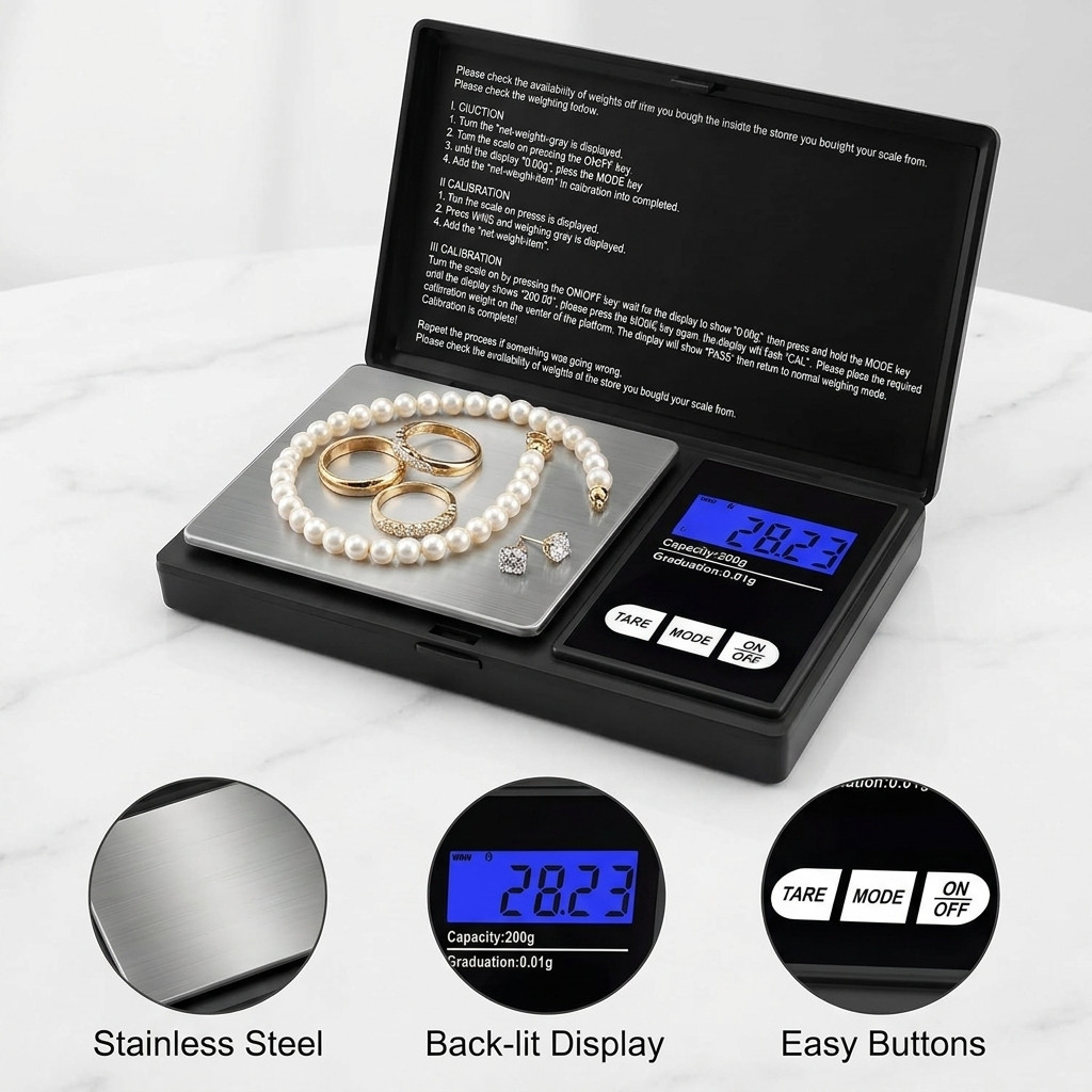 Digital Jewelry Scale 1000g x 0.1g Precision Pocket Gram Gold Silver Balance