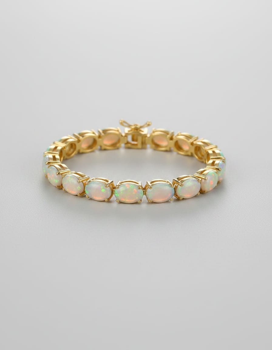 3Ct Oval Cut Lab-Created Opal Ladies Tennis Bracelet 14K Yellow Gold Finish