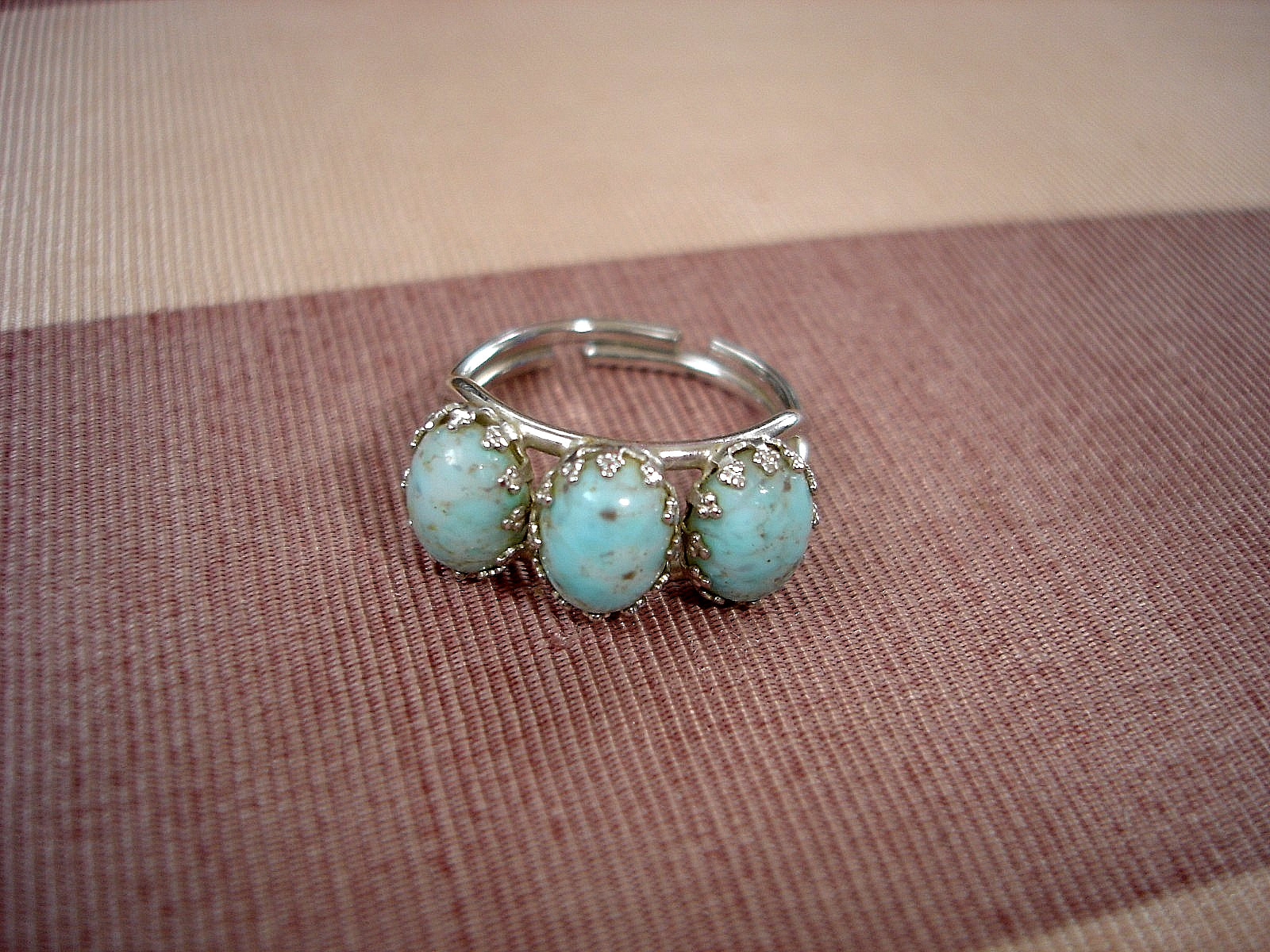 STERLING Hallmarked 3 Light Blue Turquoise Color Stones Adjustable RING